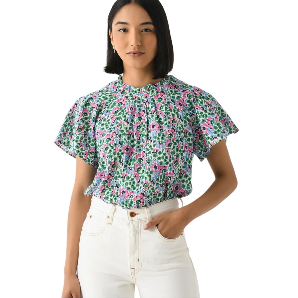 NWT Banjanan Floral Block Print Flowy Blouse Boho Luxe Cotton Top Small